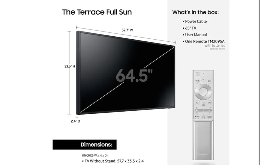 ابعاد تلویزیون های65 اینچ سامسونگ