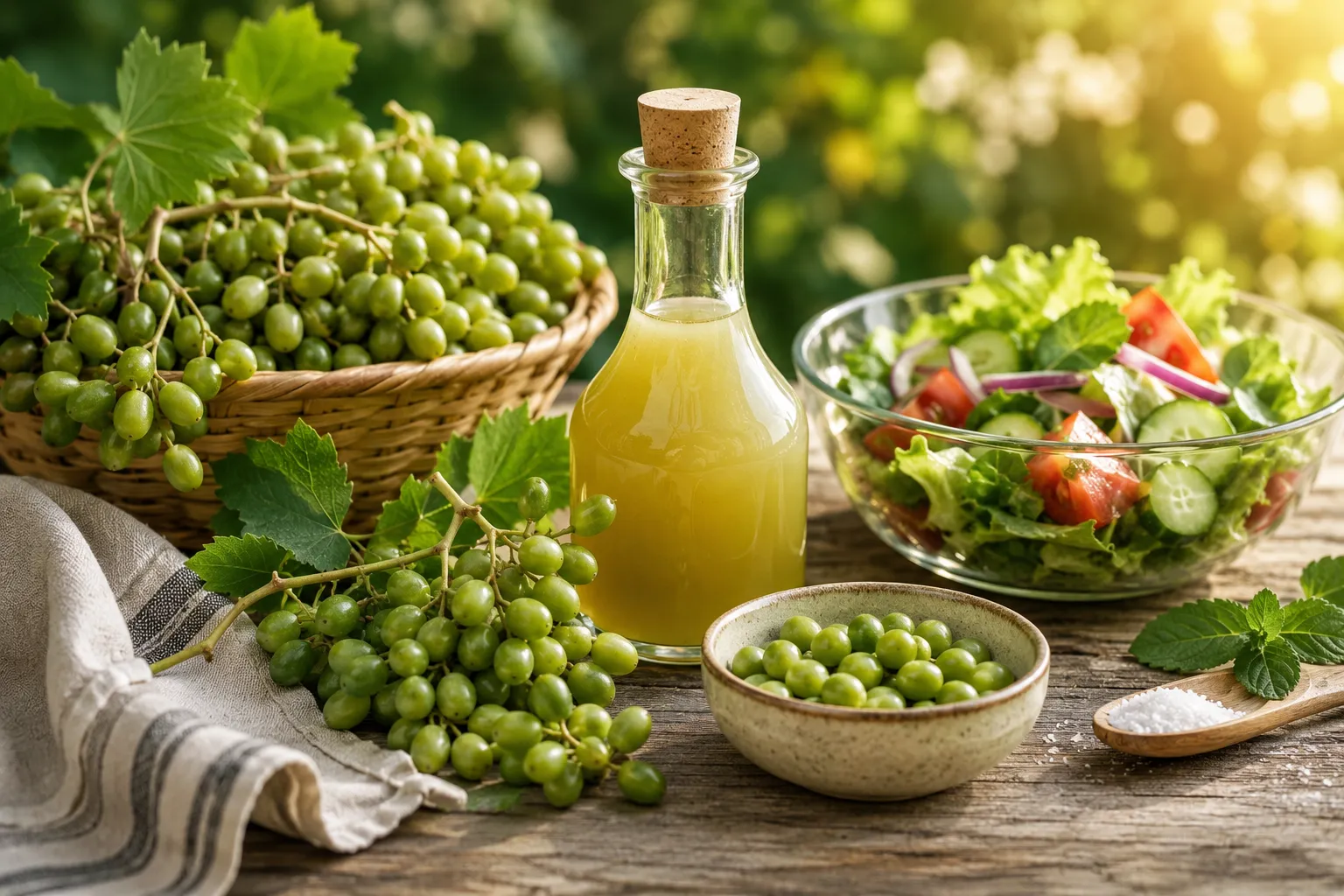غوره و آبغوره و سالاد با سس آبغوره
