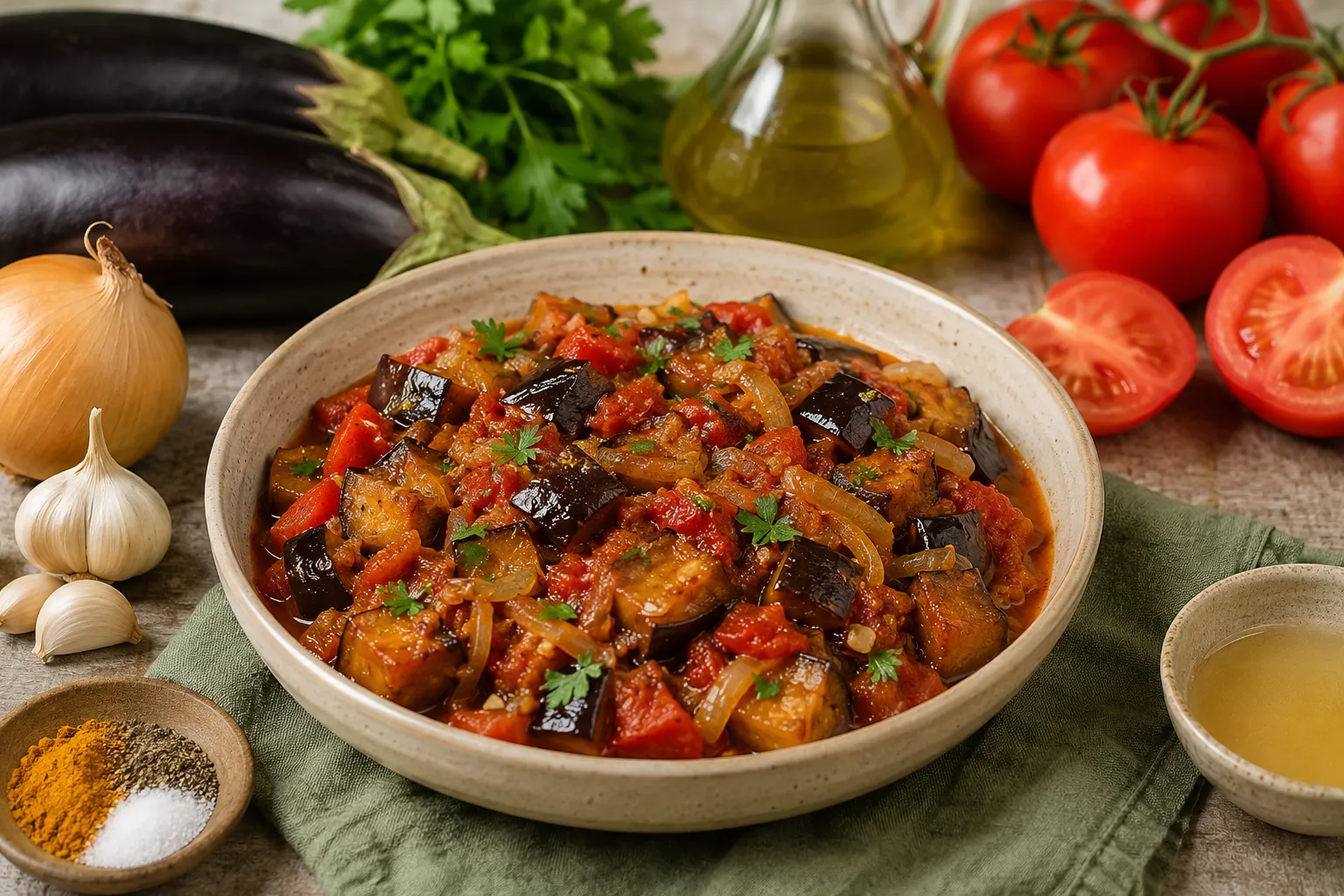 خوراک بادمجان و گوجه با آبغوره