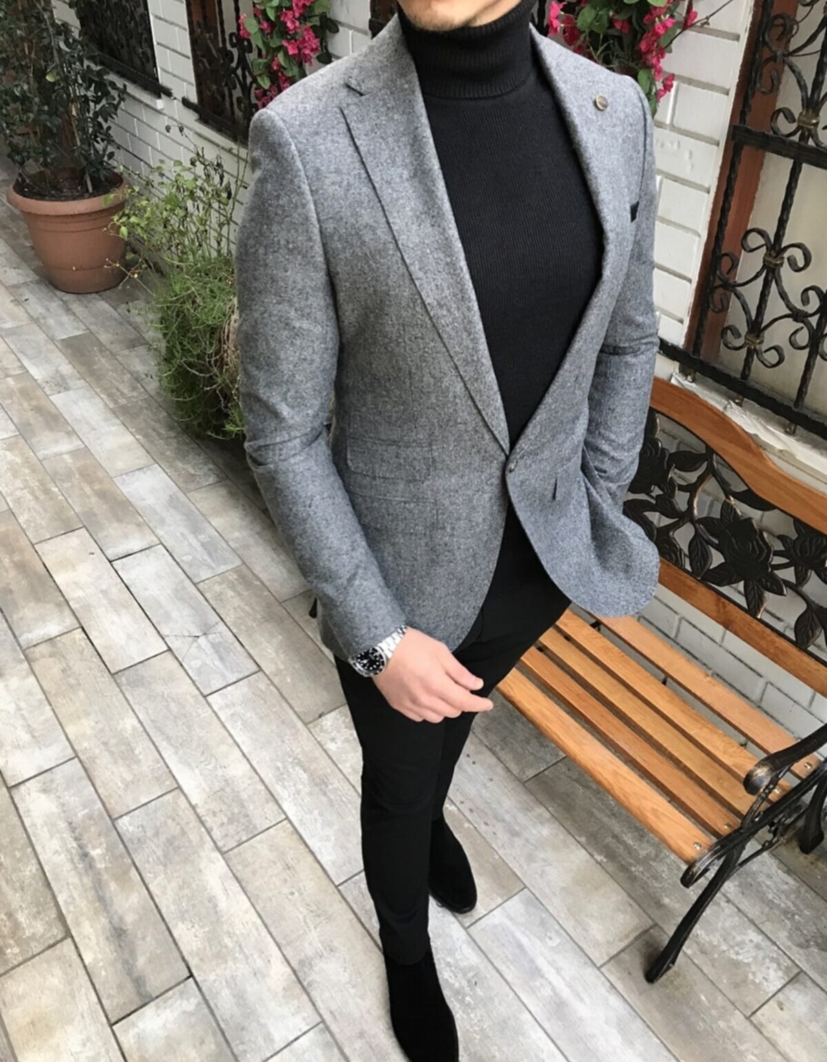 ست کردن کت تک مردانه - تیپ مشکی طوسی