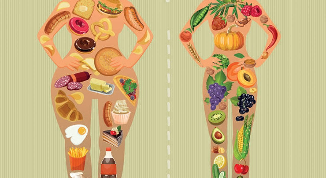 بدن با مواد غذایی سالم و ناسالم - لاغری شکم بدون ورزش