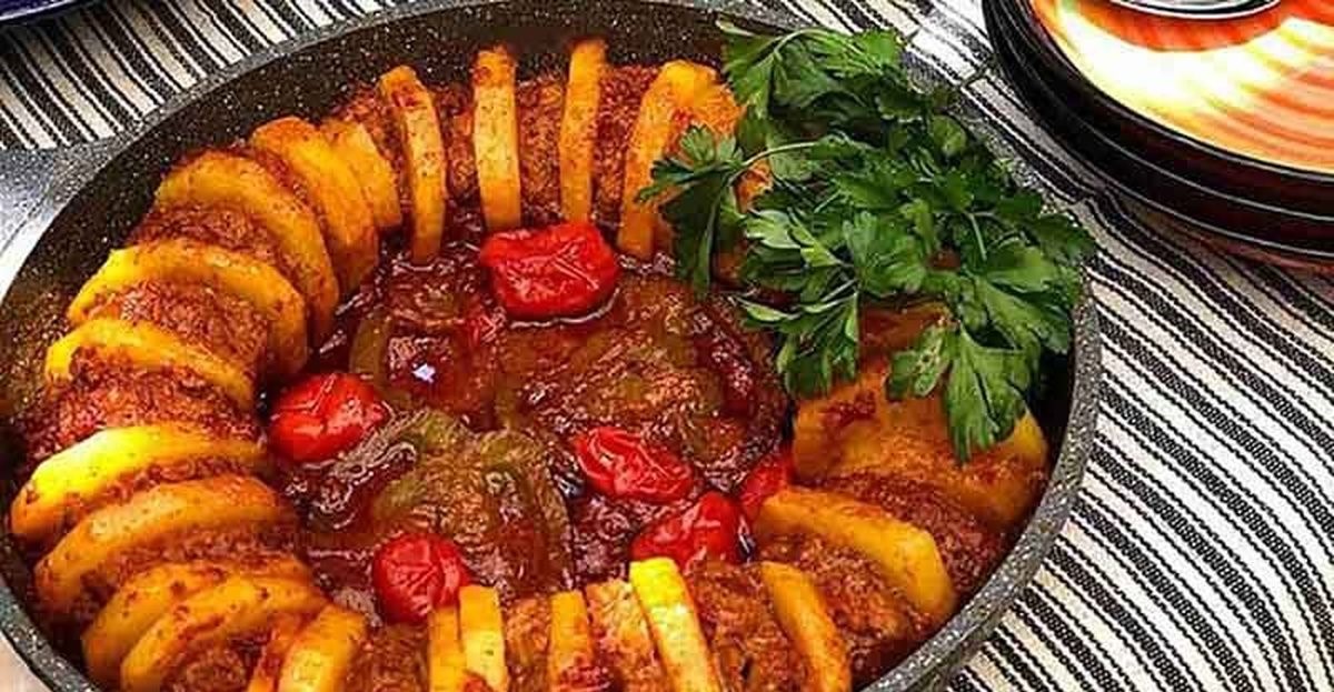خوراک گوجه و بادمجان - غذای نونی با سیب زمینی و گوجه