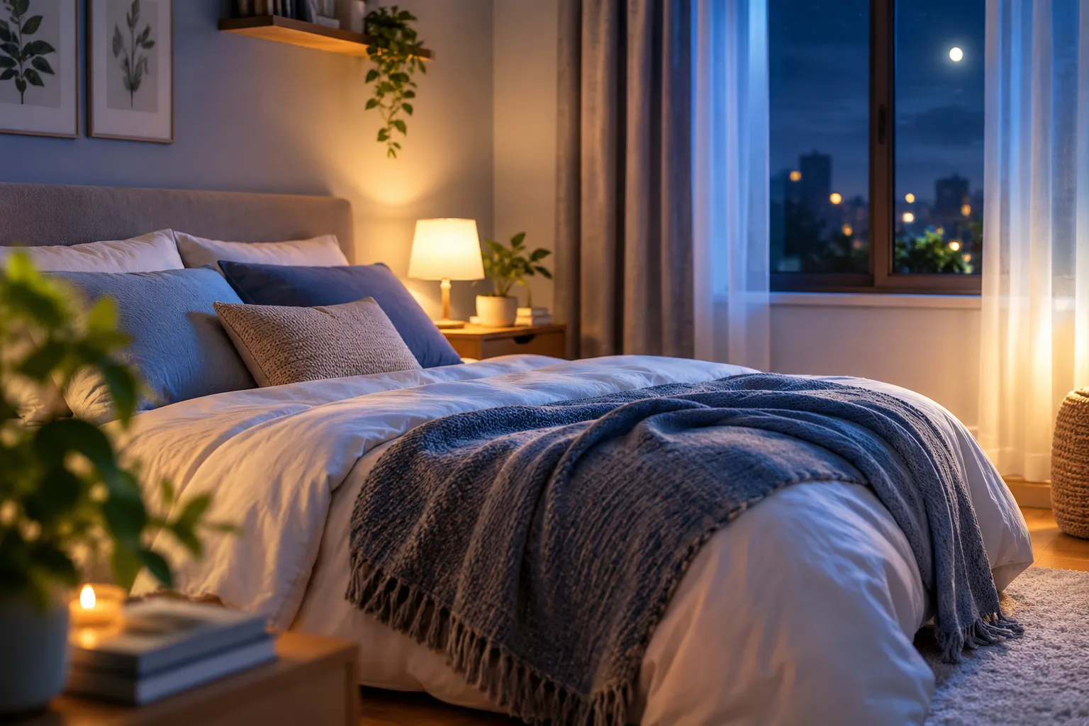 یک اتاق خواب در شب مناسب خواب با کیفیت
